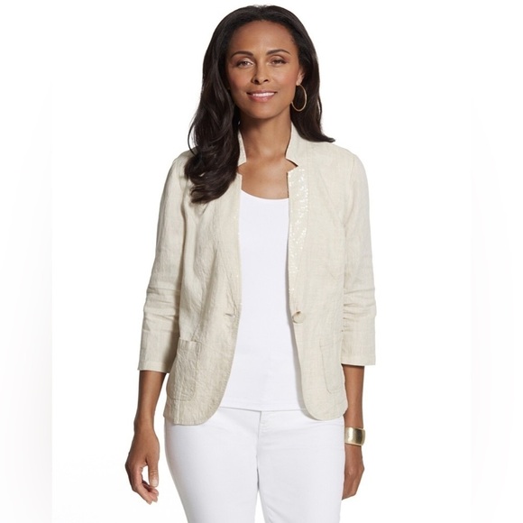 Chico’s Sequined-Lapel Linen Blazer, size 1 (US size 8/ medium) - Picture 2 of 9